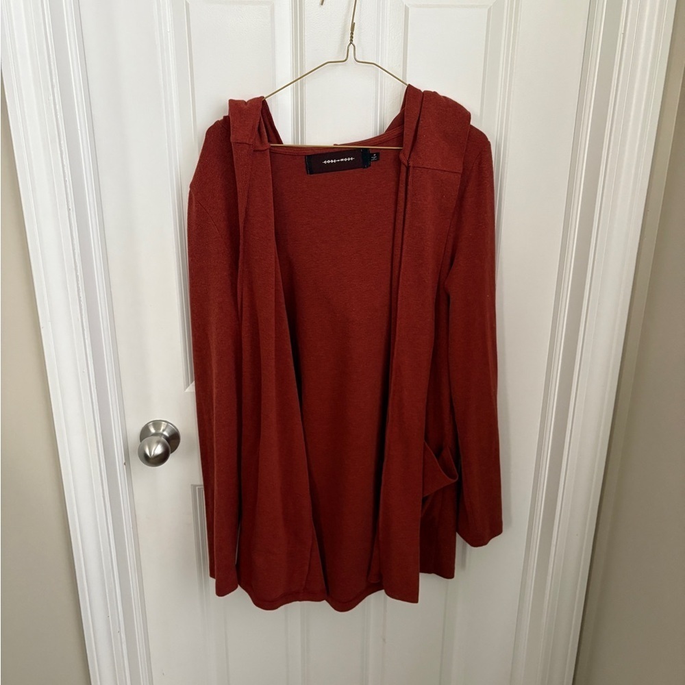 Nordstrom Code Mode Burnt Orange Open Front Hooded Cardigan Normcore Cozy